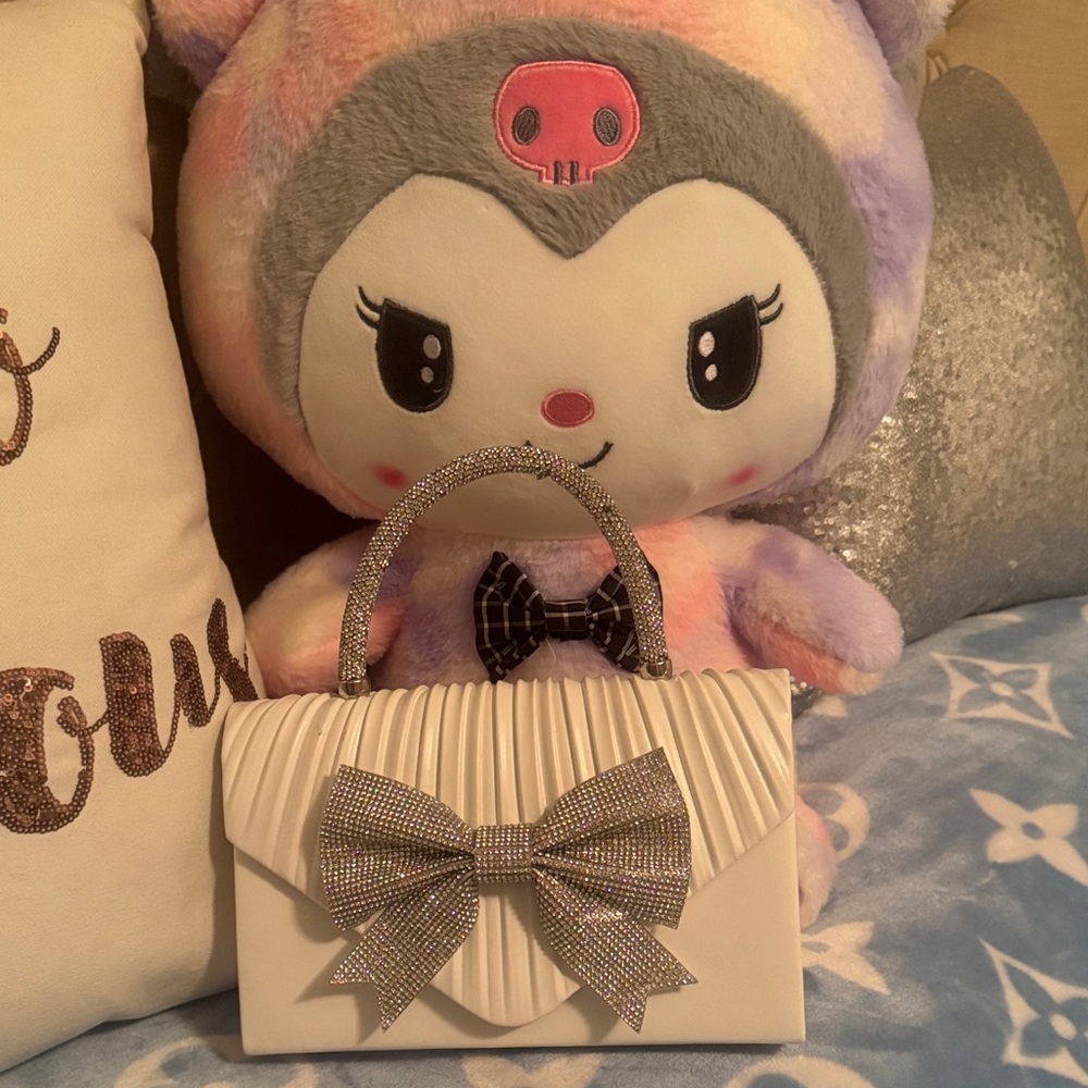 White and Silver crystal bow Handbag